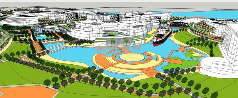 海滨城市布局规划水上公园道路绿化设计三维模型